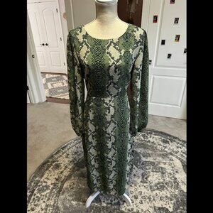 Green Snake Print Midi Dress